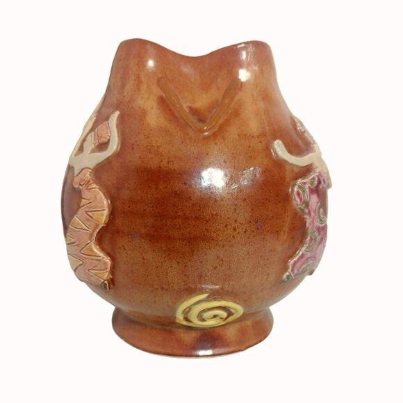 Vintage Studio Folk Art Pottery Stoneware Vase African Women Dancing Signed Conn - Picture 2 of 5